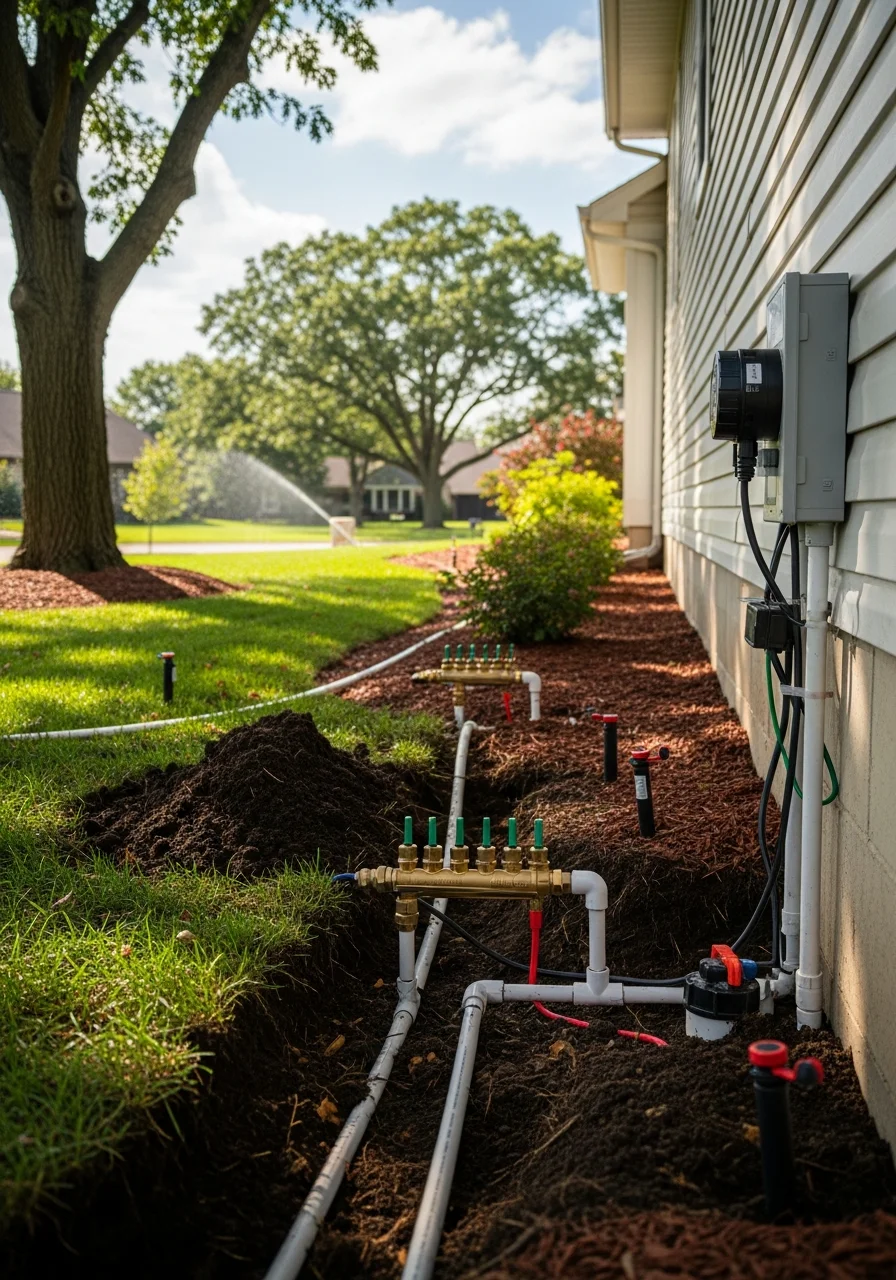 Professional service technician working on a Batavia home's exterior or systems.
